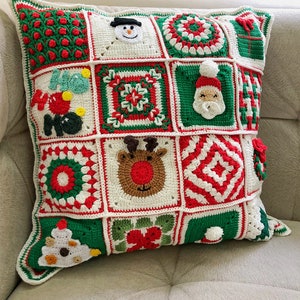 Custom Design Crochet Christmas Pillow Cover,xmas Santa Granny Square ...