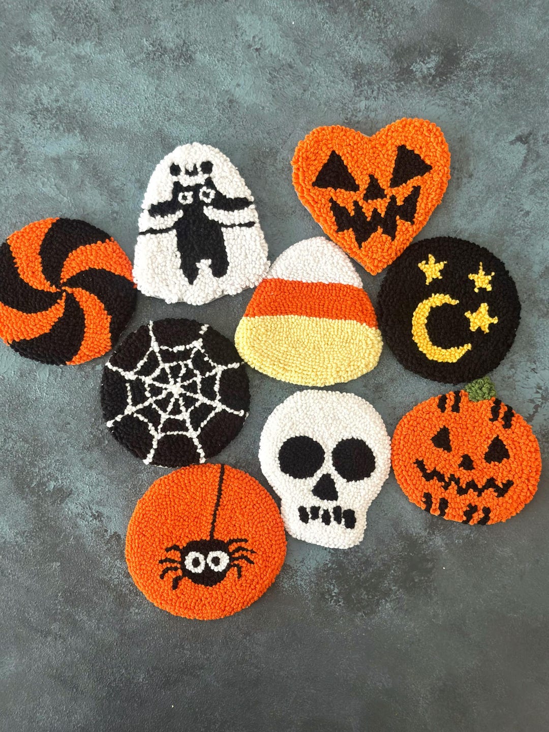 Spooky Punch Needle Coaster,handmade Ghost Spider Web Cup Mat,spider ...