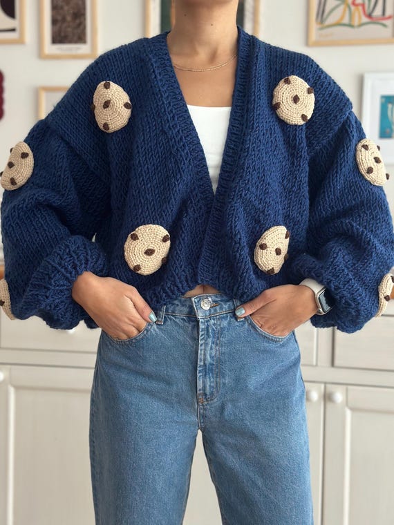 Hand Knit Chunky Cookie Cardigan,soft Women Sweater,handmade Crop