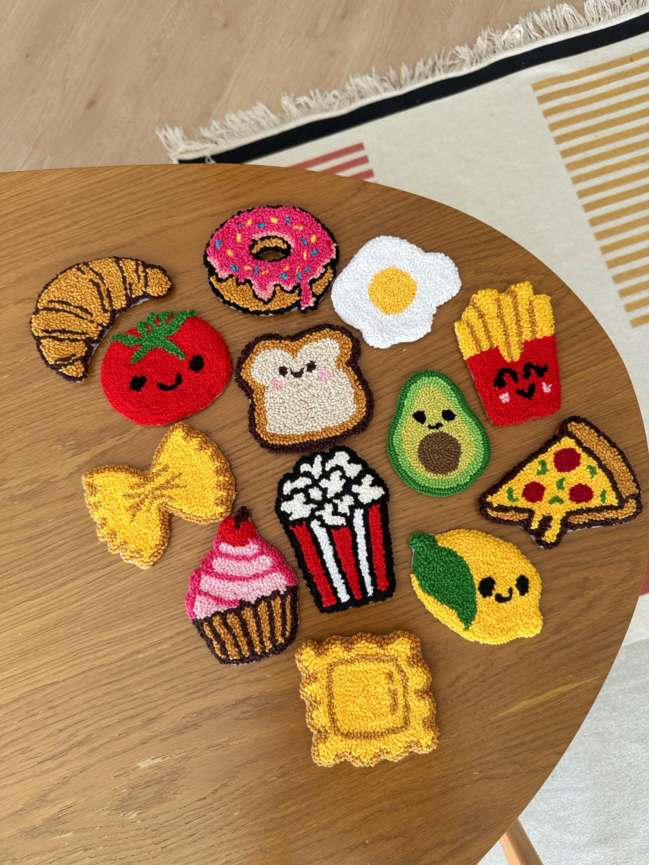 Cute Coffee Table Croissant Coaster,punch Needle Donut Mug Rugs