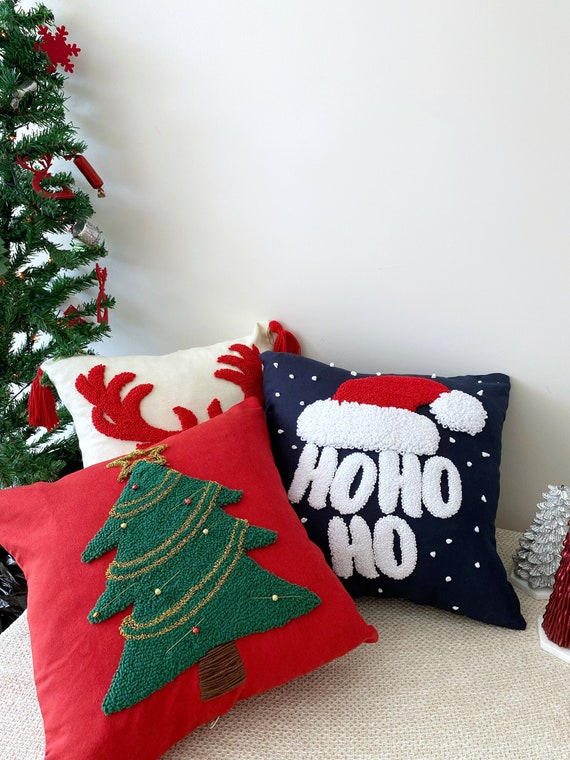 Merry Christmas Natural Embroidered Pillow by Taylor Linens