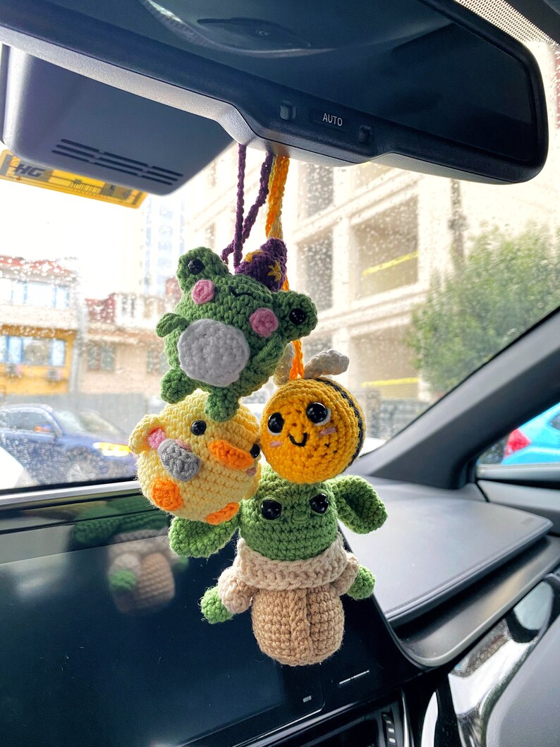 Cute Car Mirror Hanging Accessories Crochet Car Hanger Honey Etsy