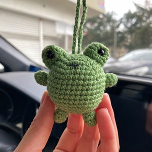 Handmade Crochet Cute Frog Car Mirror Charm,Amigurumi Car Accessory,New Car Gift,Car Mirror Hanging,Car Interior,Rear-View Mirror Pendant