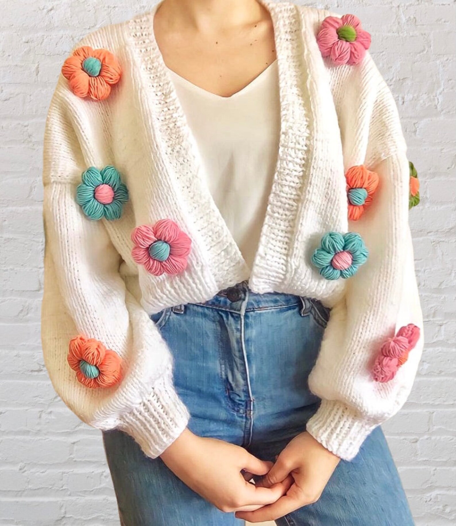 Rainbow Chunky Daisy Cardigan Broderie Soft Flower Punch Etsy
