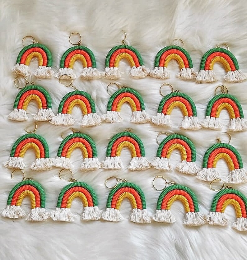 Unique Rainbow Macrame Keychain,Handmade Rainbow Lanyard,Organic Rainbow Bag Charm,Colorful Fiber Art,Car Accessories,Baby Shower Gift image 5