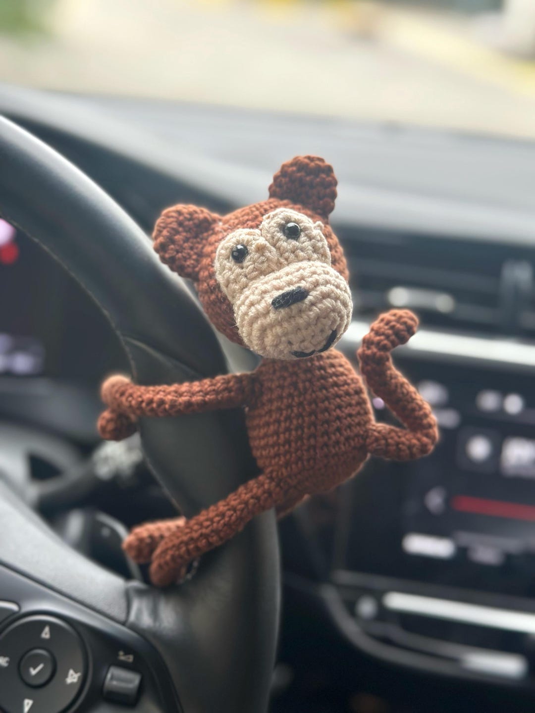 Cute Amigurumi Monkey Steering Wheel Accessory, Crochet Cow Gear