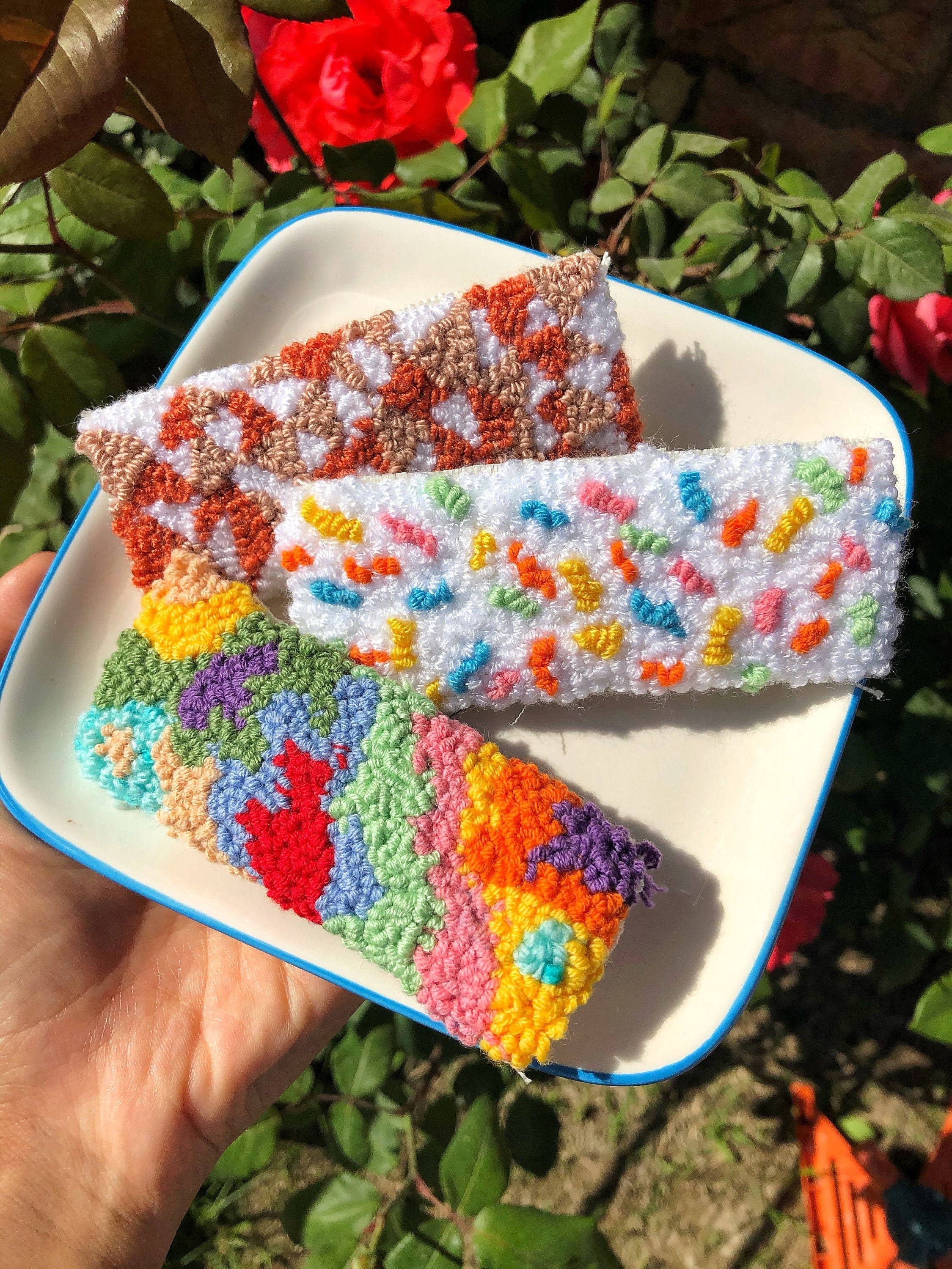 Hand Tufted Punch Needle Hair Clips,rainbow Sprinkle Barrette