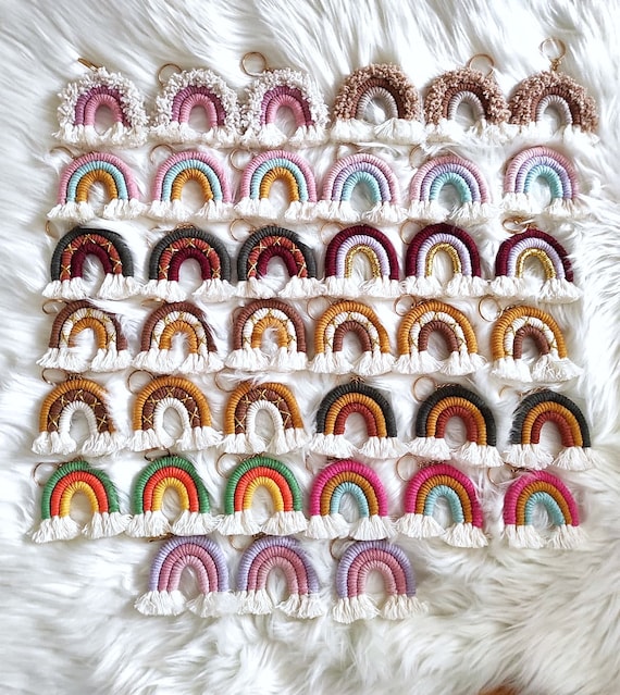 Rainbow Macrame Keychain, Boho Rainbow Lanyard, Yarn Rainbow