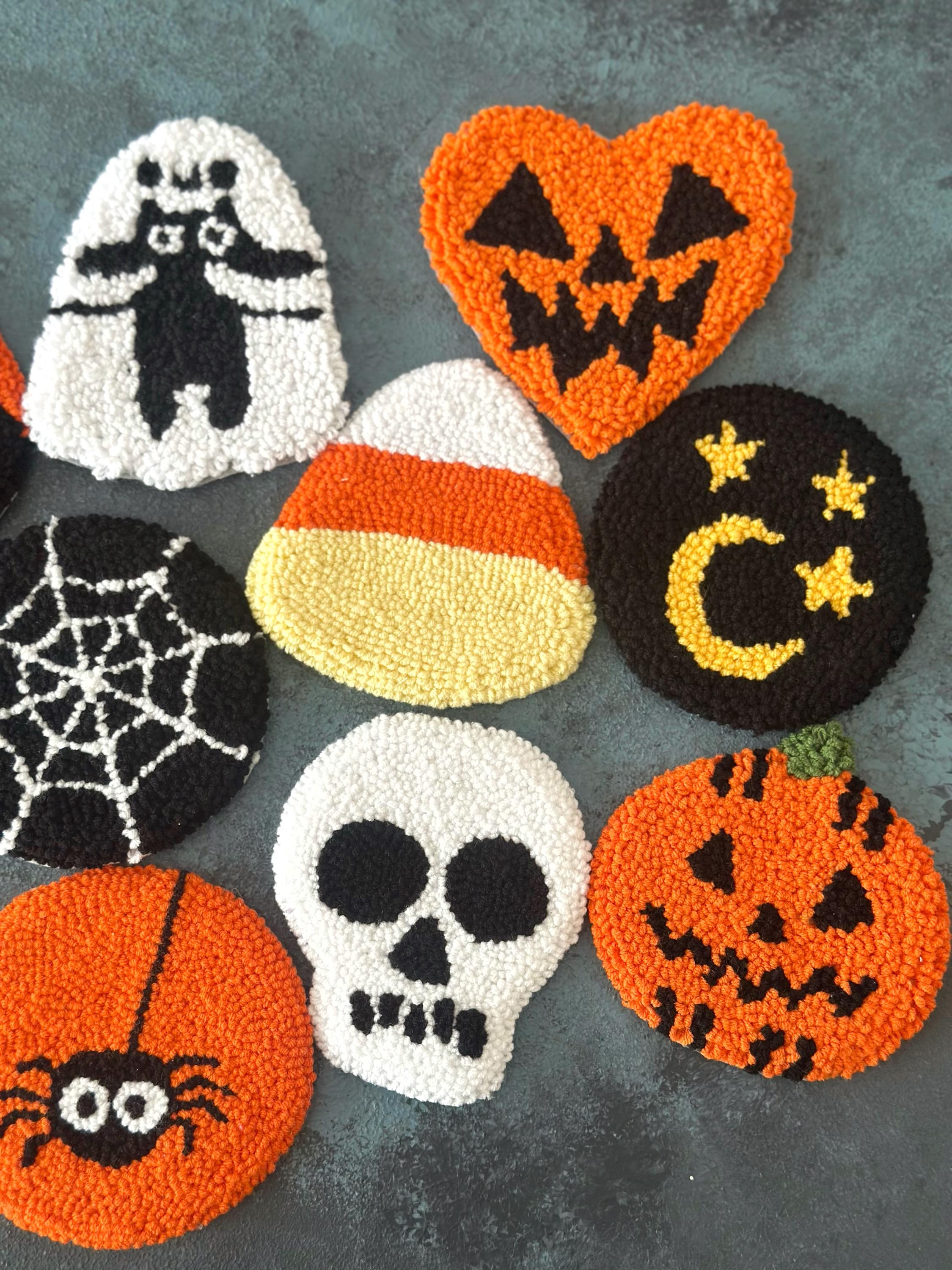 Spooky Punch Needle Coaster,handmade Ghost Spider Web Cup Mat,spider ...