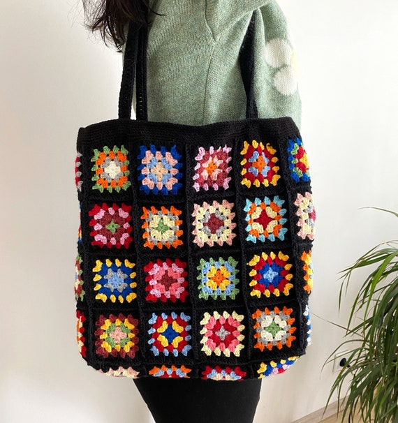 hand made knit hand bag.