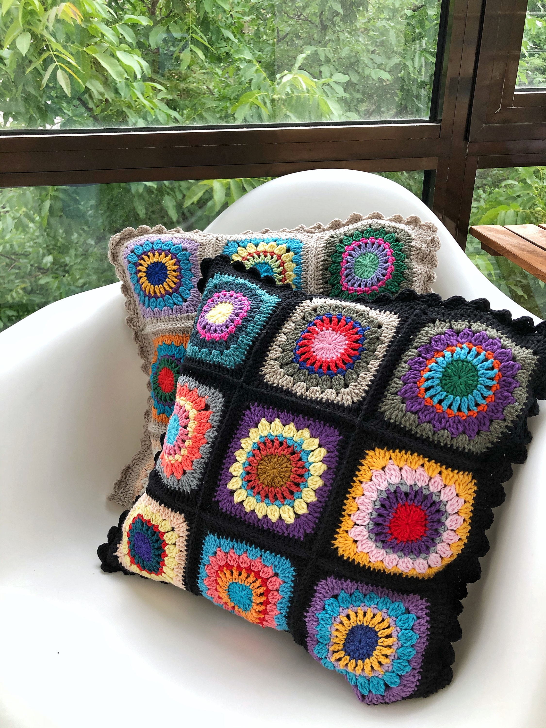 Crochet Pillow Cover Kandinsky Klimt, Squishy Colourful Artistic Handmade  Case, Bed Back Rest Support, Granny Square Maternity Knee Cushion 