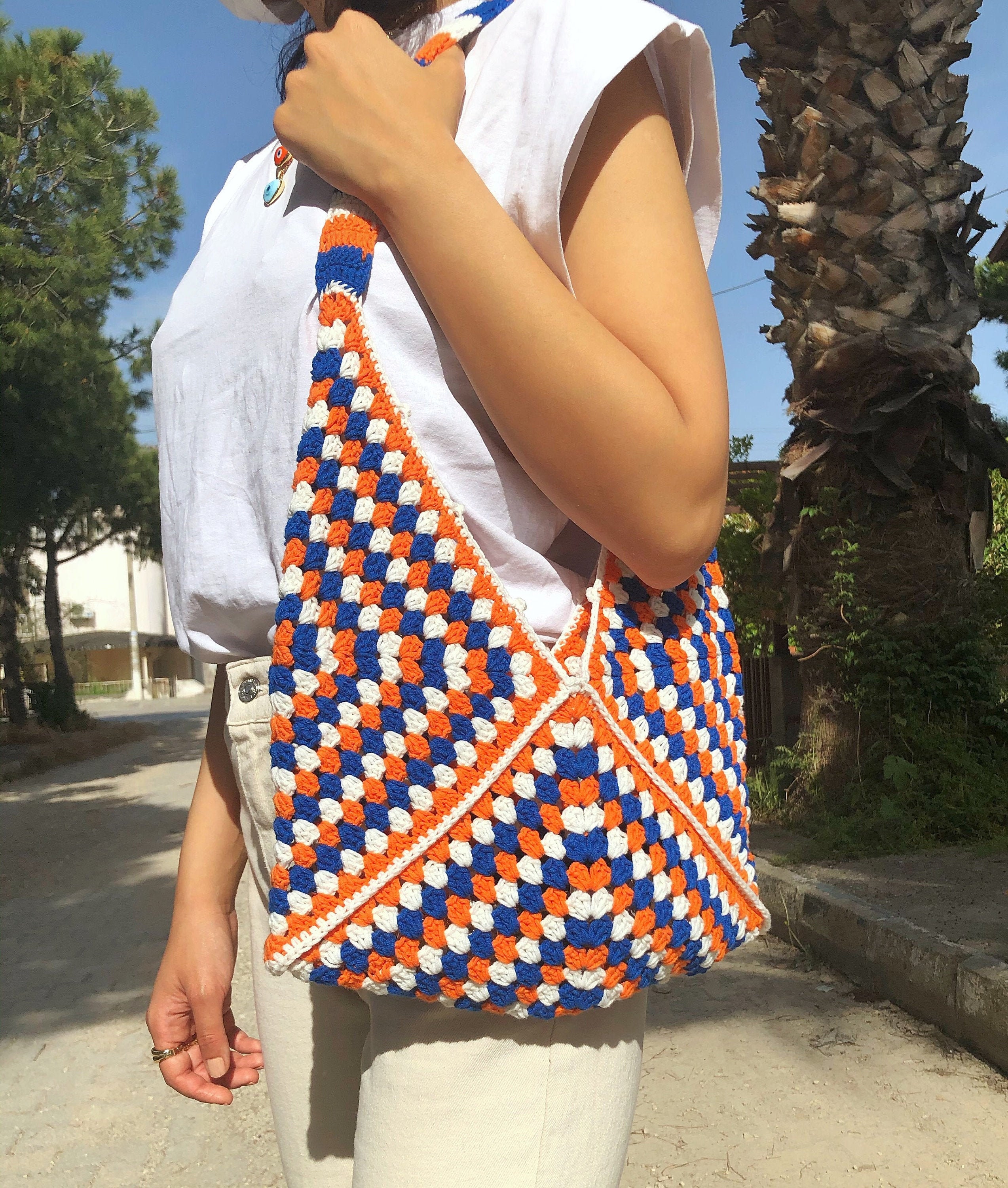 Handmade Crochet Bag,hand Knit Purse,knitted Shoulder Bag