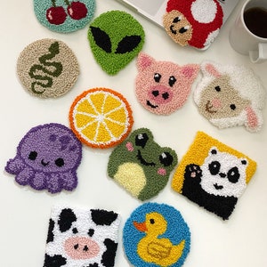Customizable Hand Tufted Punch Needle Coaster,Decorative Y2k Fun Mug Rugs,Fun Home Decor Rug,Handmade Mug Rug,Drink Coasters,Dorm Desk Decor