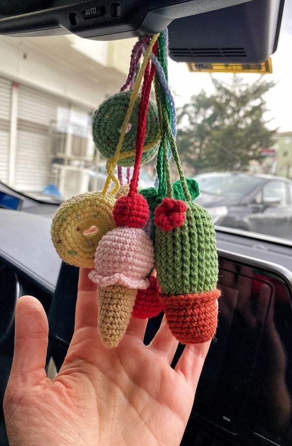 4 Pcs Cute Rear View Mirror Accessories Bee And Flower Crochet Car Decor  Hand Knitted Car Mirror Hanging Accessories Pendant for Women Men  Automotive