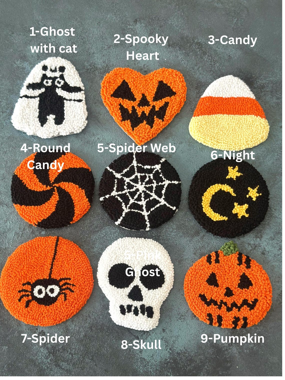Spooky Punch Needle Coaster,handmade Ghost Spider Web Cup Mat,spider ...