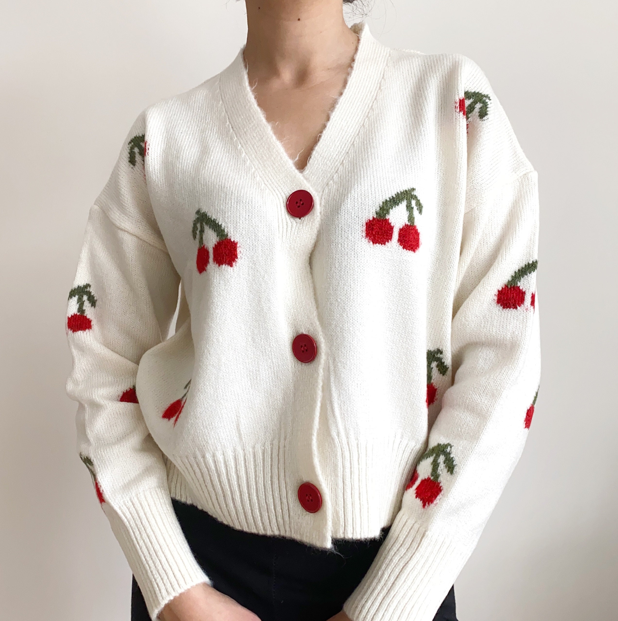 Buy Unique Cardigan With Cherries, Knittop, Soft Women Sweater