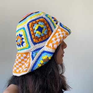 Cute Crochet Bucket Hat,Handmade Granny Square Crochet Over size Hat,Summer Accessories,Afghan Crochet Pattern,Y2k Festival Beach Sun Hat