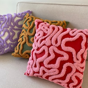 Groovy Punch Needle Pillow Cover,Cosy Decorative Embroidered Cushion Cover,Wavy Aesthetics,Colorful Rug Cushion,Abstract Throw Pillow Cover image 7