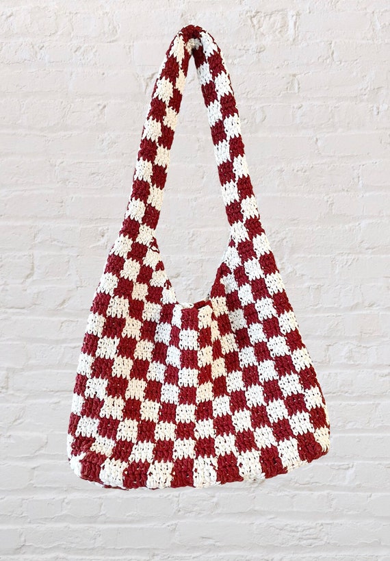 Sac au crochet en damier fait la main sac main tricot sac