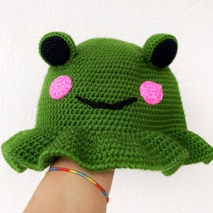 Netter Häkeln Frosch Eimer Hut, Handgemachter Häkeln Frosch Hut, Sommer Strick Accessoires, Tier Amigurumi Häkeln Muster, Y2k Festival Strand Sonnenhut