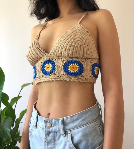 Evil Eye Crochet Top,handknitted Women Tank Top,summer Spring Outfit,festival  Crop,crochet Bralette With Adjustable Ties,boho Hip Yoga Top -  Canada