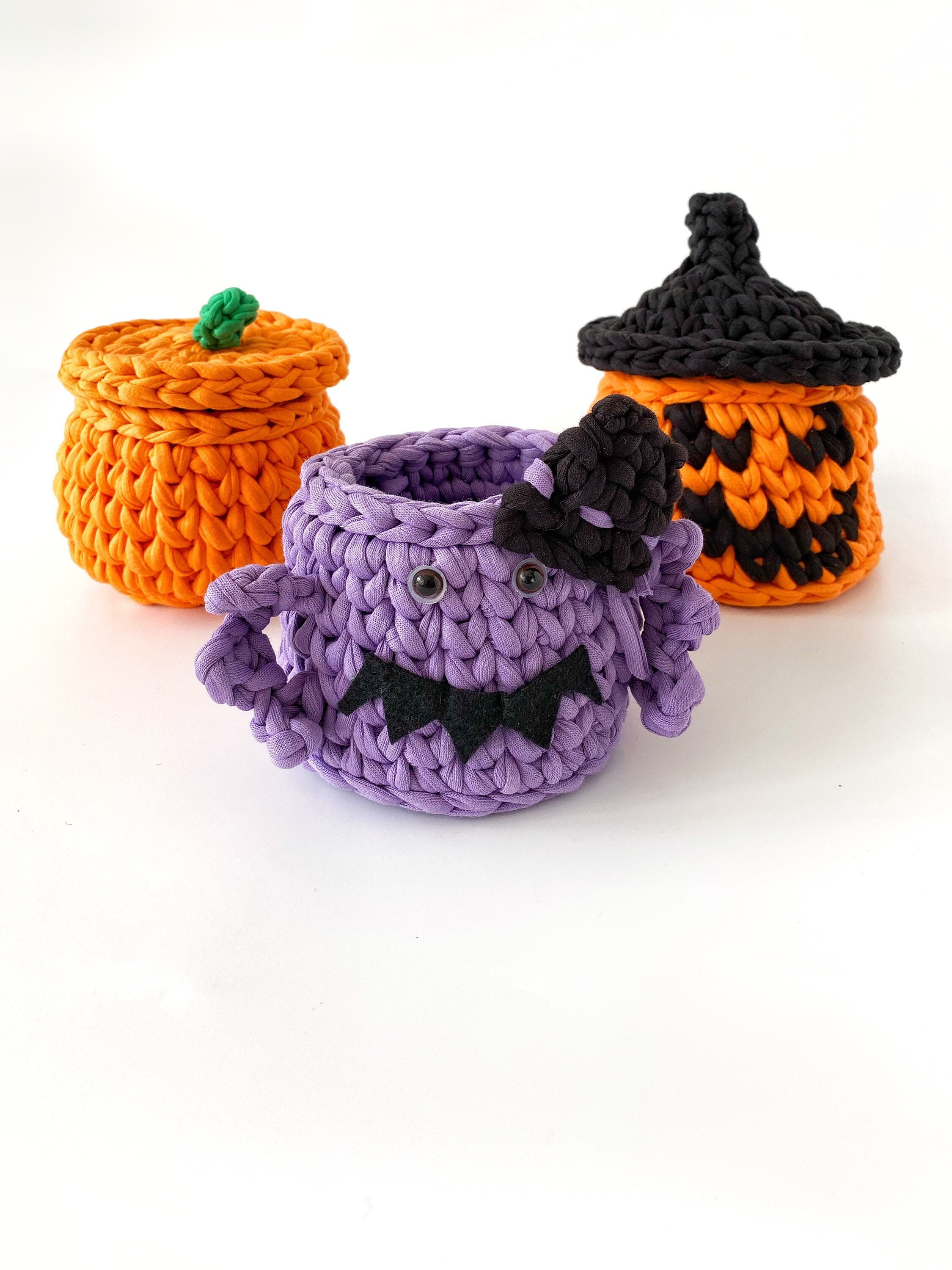 Chunky Crochet Halloween Basket, Fall Pumpkin Home Decor, Multipurpose Organiser Box, Candy Bedroom 