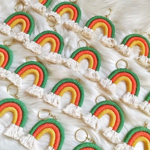 Unique Rainbow Macrame Keychain,Handmade Rainbow Lanyard,Organic Rainbow Bag Charm,Colorful Fiber Art,Car Accessories,Baby Shower Gift image 4