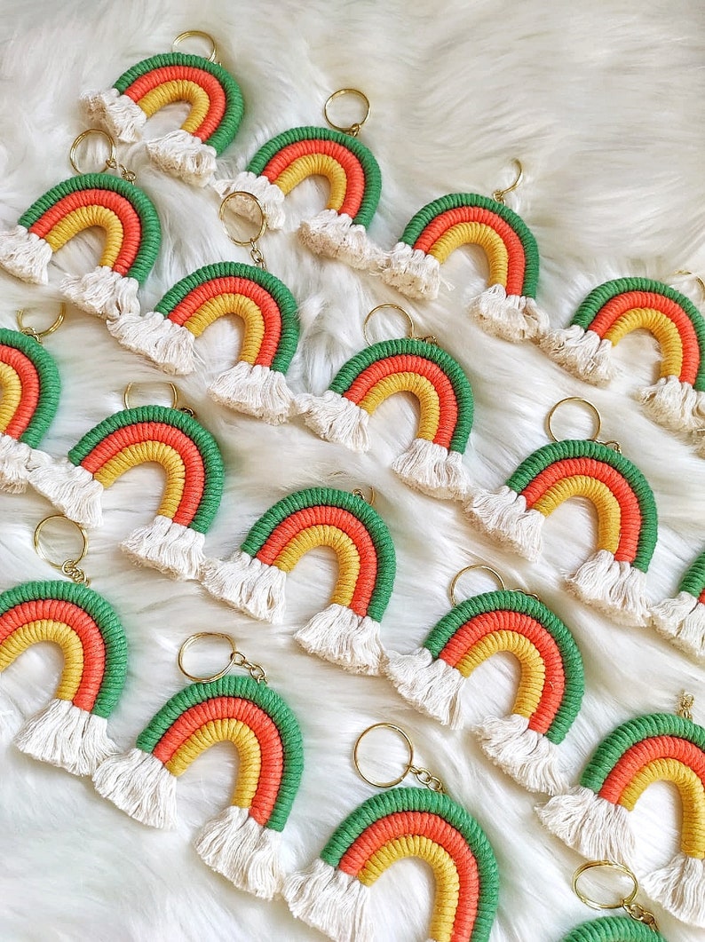 Unique Rainbow Macrame Keychain,Handmade Rainbow Lanyard,Organic Rainbow Bag Charm,Colorful Fiber Art,Car Accessories,Baby Shower Gift image 4
