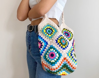 Handmade Granny Square Crochet Bag,Hand Knit Purse,Knitted Messenger Bag,Knit Accessories Gifts,Vintage Cross Body Bag,knit pattern