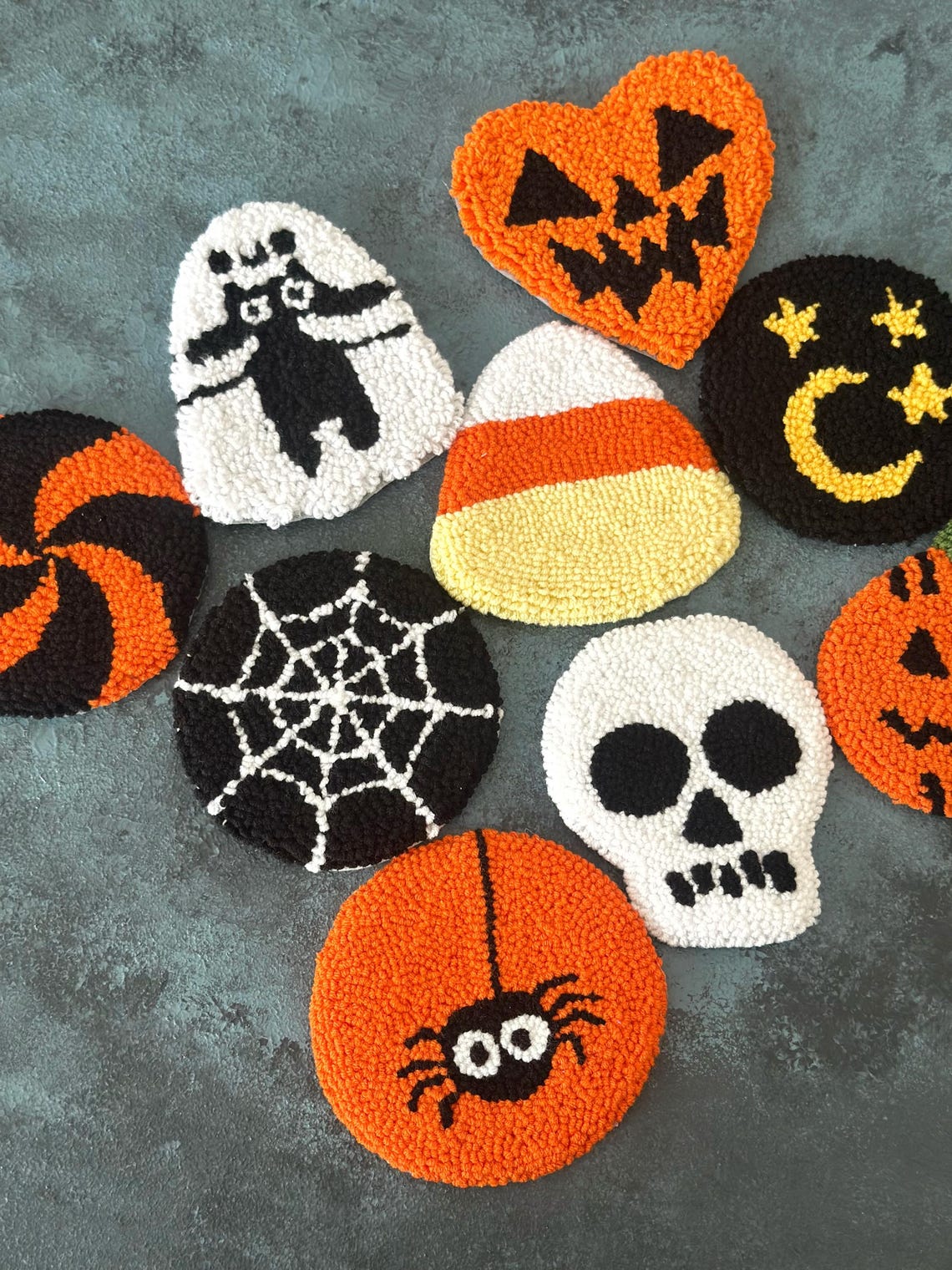 Spooky Punch Needle Coaster,handmade Ghost Spider Web Cup Mat,spider ...