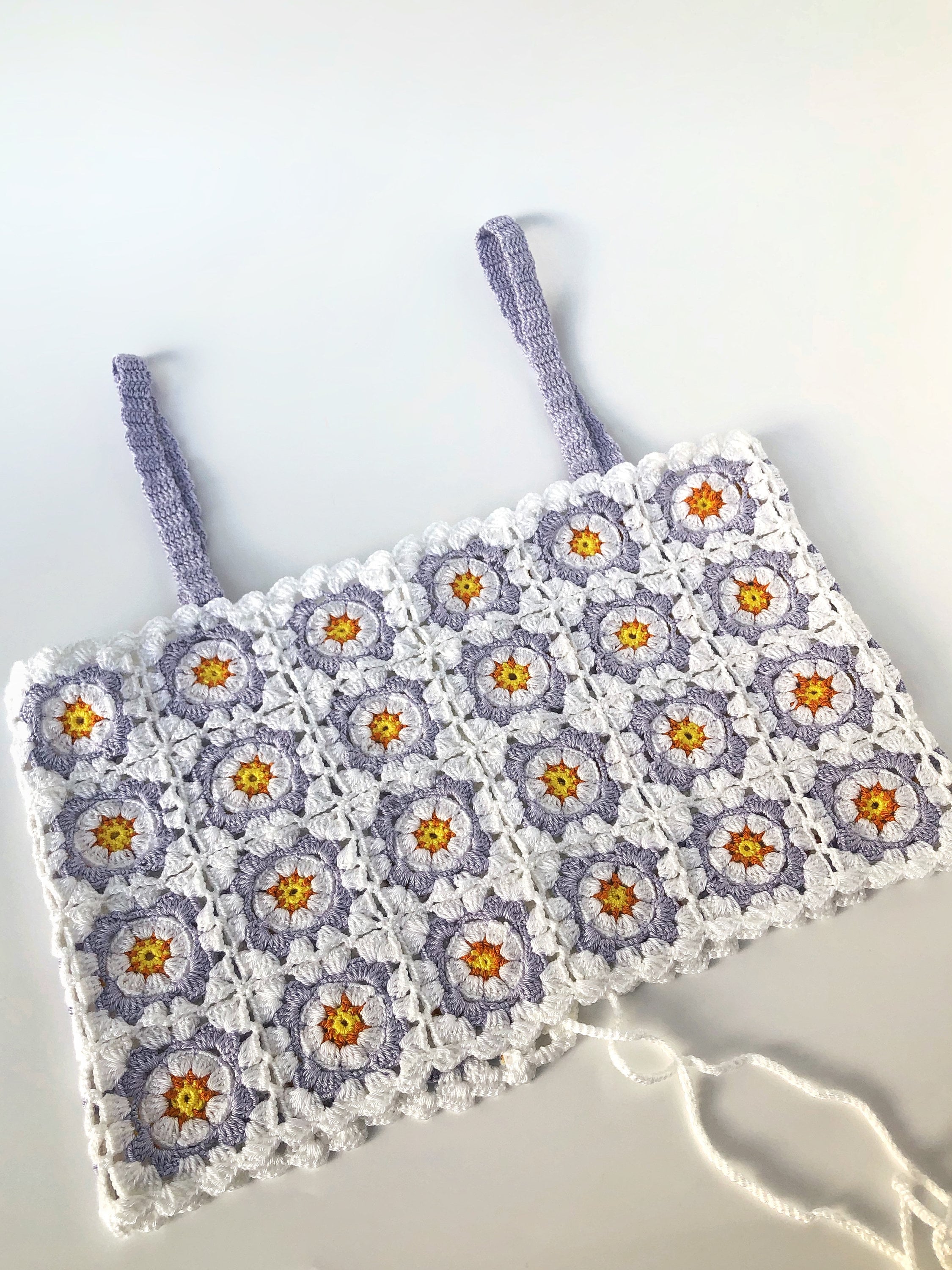 Lilac Crochet Daisy Top,summer Women Square Neck Tank Top