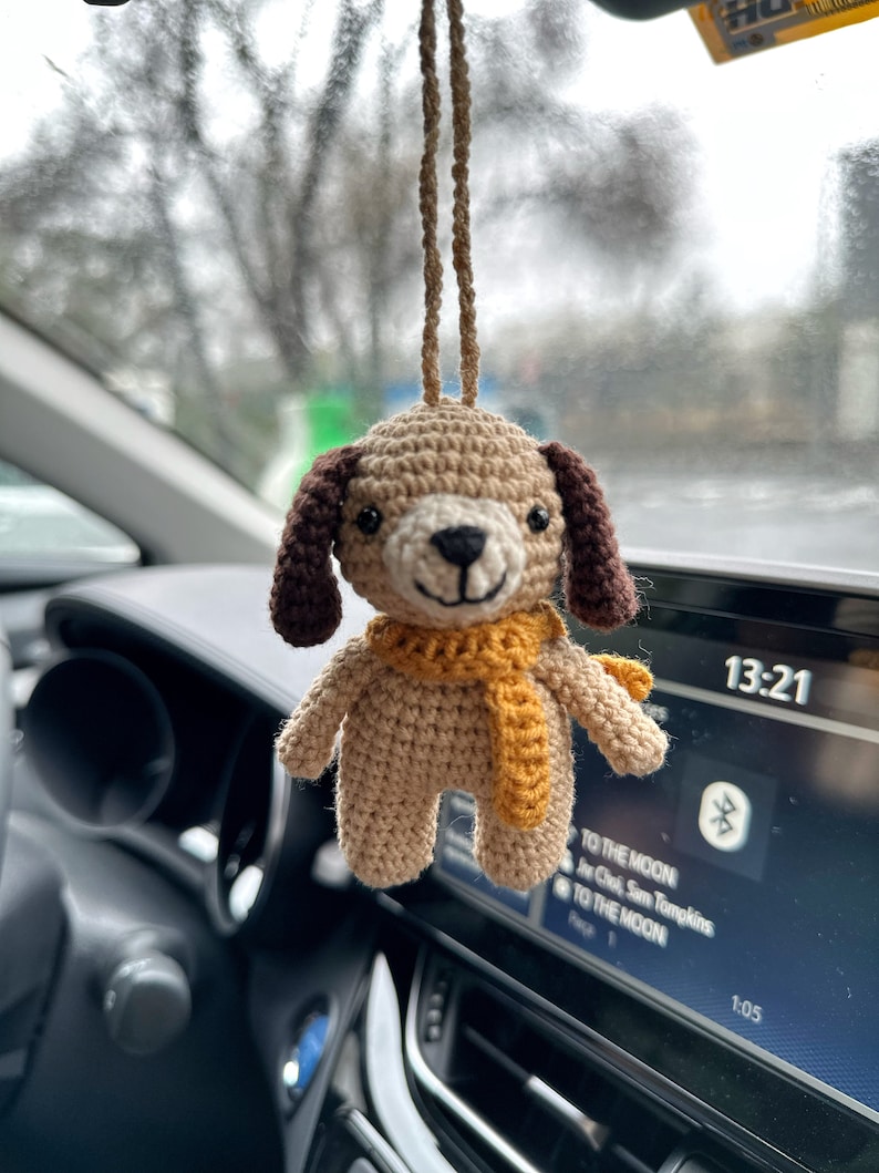 Cute Crochet Cat Car Mirror Charms,Amigurumi Dog Car Accessory,New Car Gift,Kitty Car Mirror Hanging,Car Interior,Rear-View Mirror Pendant image 8