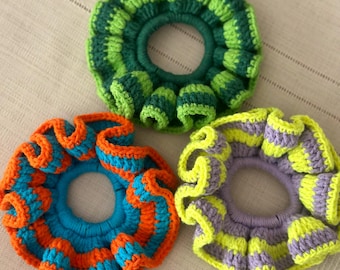 Handmade Crochet Hair Scrunchies, Ruffled Boho Hair Tie with Custom Colors,Soft Cotton Hair Accessory,Cottagecore Hair Elastic, Summer Style
