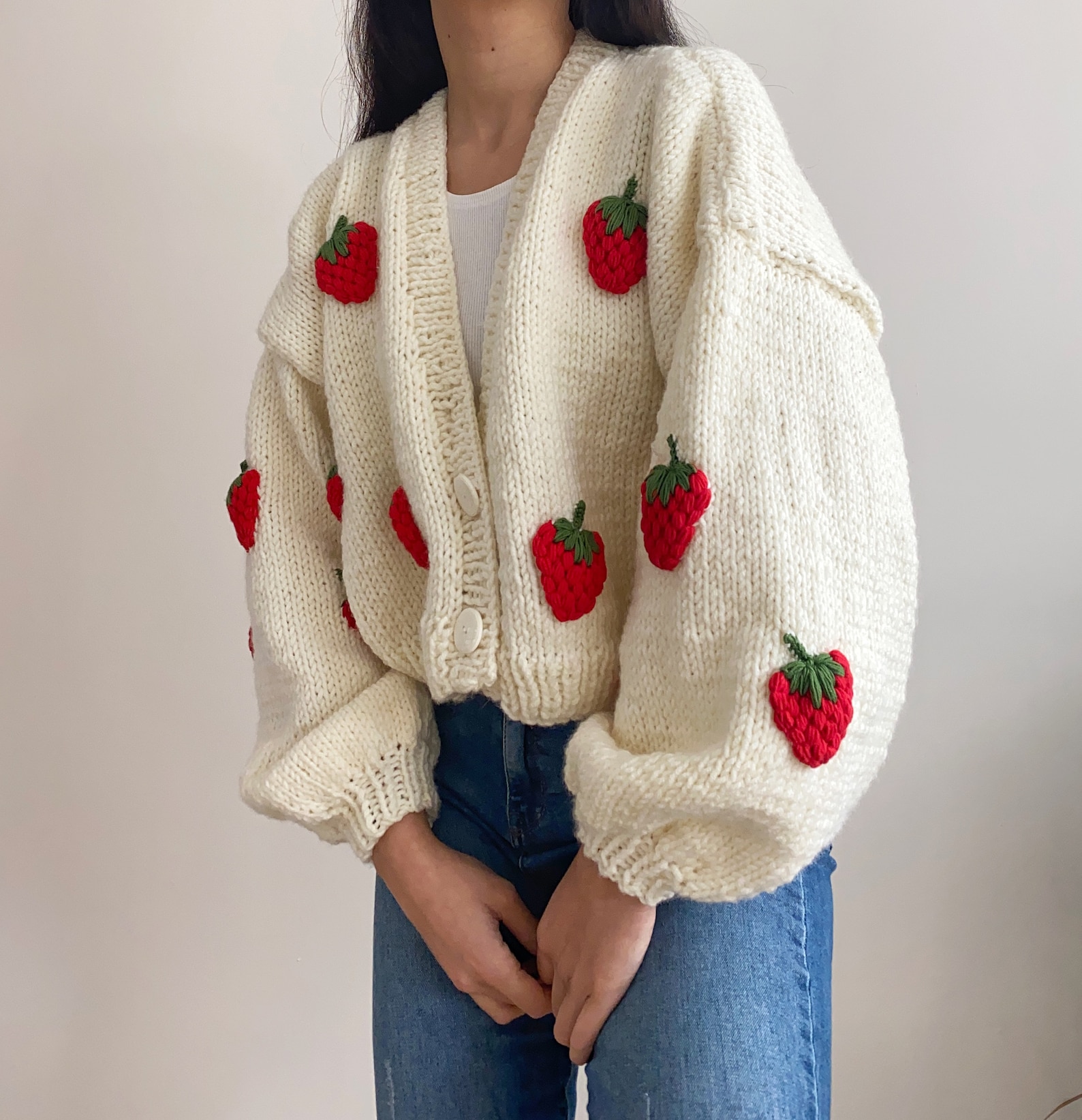 Hand Knit Chunky Strawberry Cardigansoft Women | Etsy