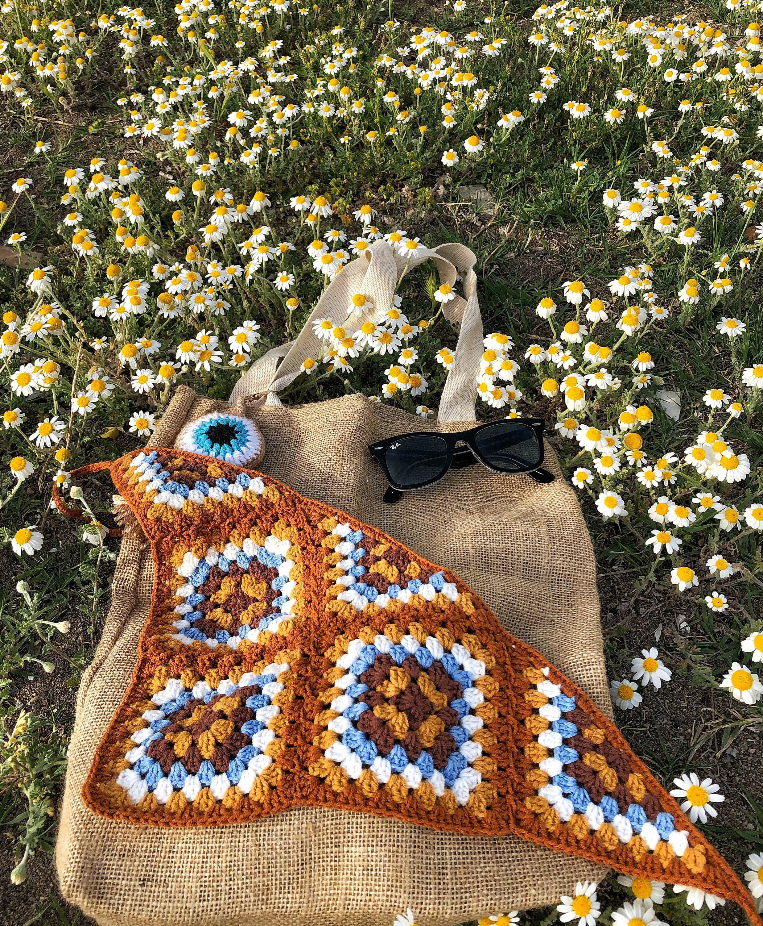 Granny Square Crochet Head Band,handknit Hair Scarf,triangular
