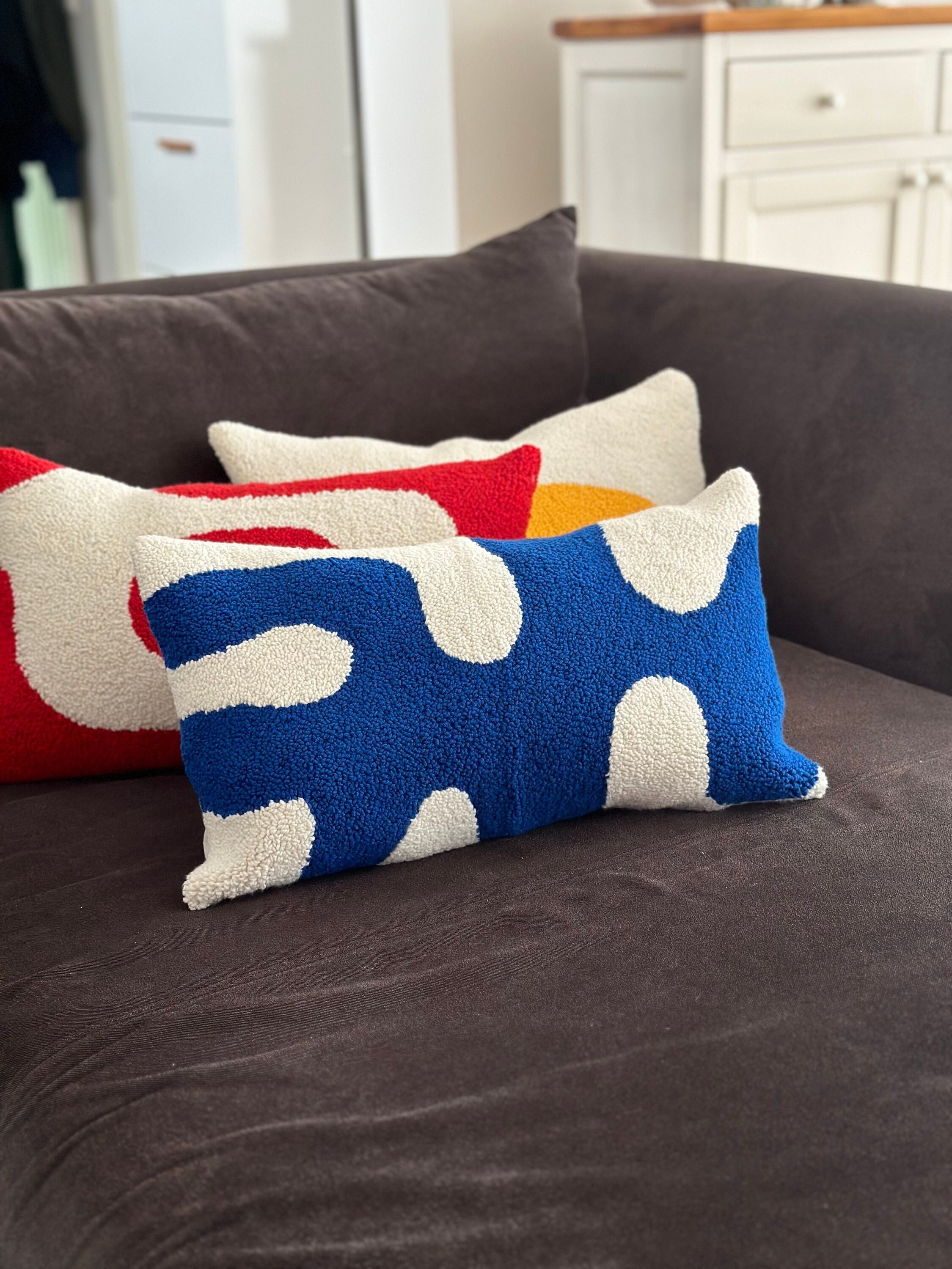 Handmade Punch Needle Pillow Cover,Decorative Embroidered Cushion Cover,Modern Colorful Home Decor,Fun Home Decor Rug Throw Pillow,Art Deco