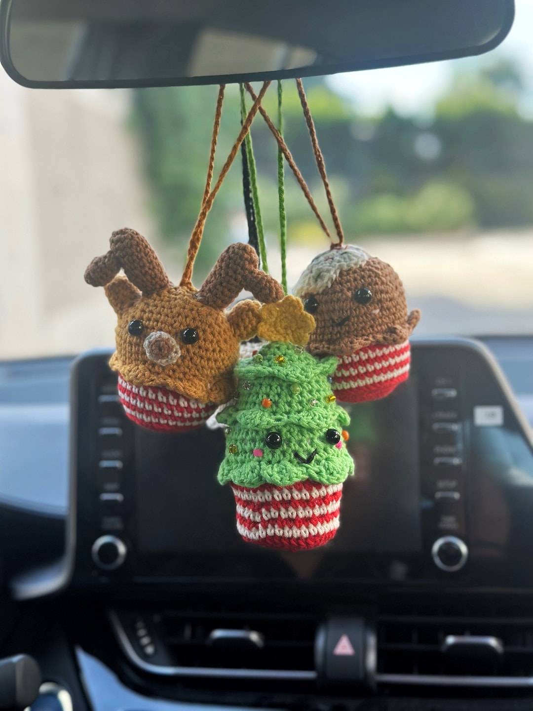 Cute Christmas Car Mirror Hanging Accessories, Crochet Car Hanger