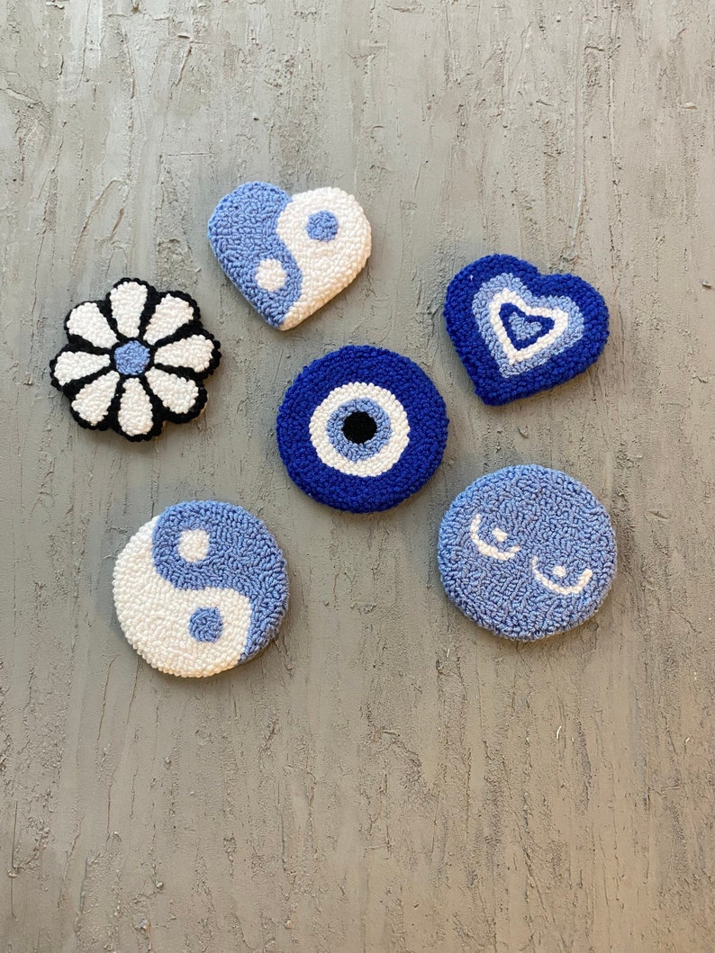 Set of 2 Blue Car Coasters,Cute Car Accessories,Customisable Car Decor,New Car Gift,Evil Eye Car Cup Holder,Cute Car Decor Gift Ideas image 1