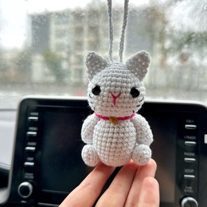 Cute Crochet Cat Car Mirror Charms,Amigurumi Dog Car Accessory,New Car Gift,Kitty Car Mirror Hanging,Car Interior,Rear-View Mirror Pendant image 9