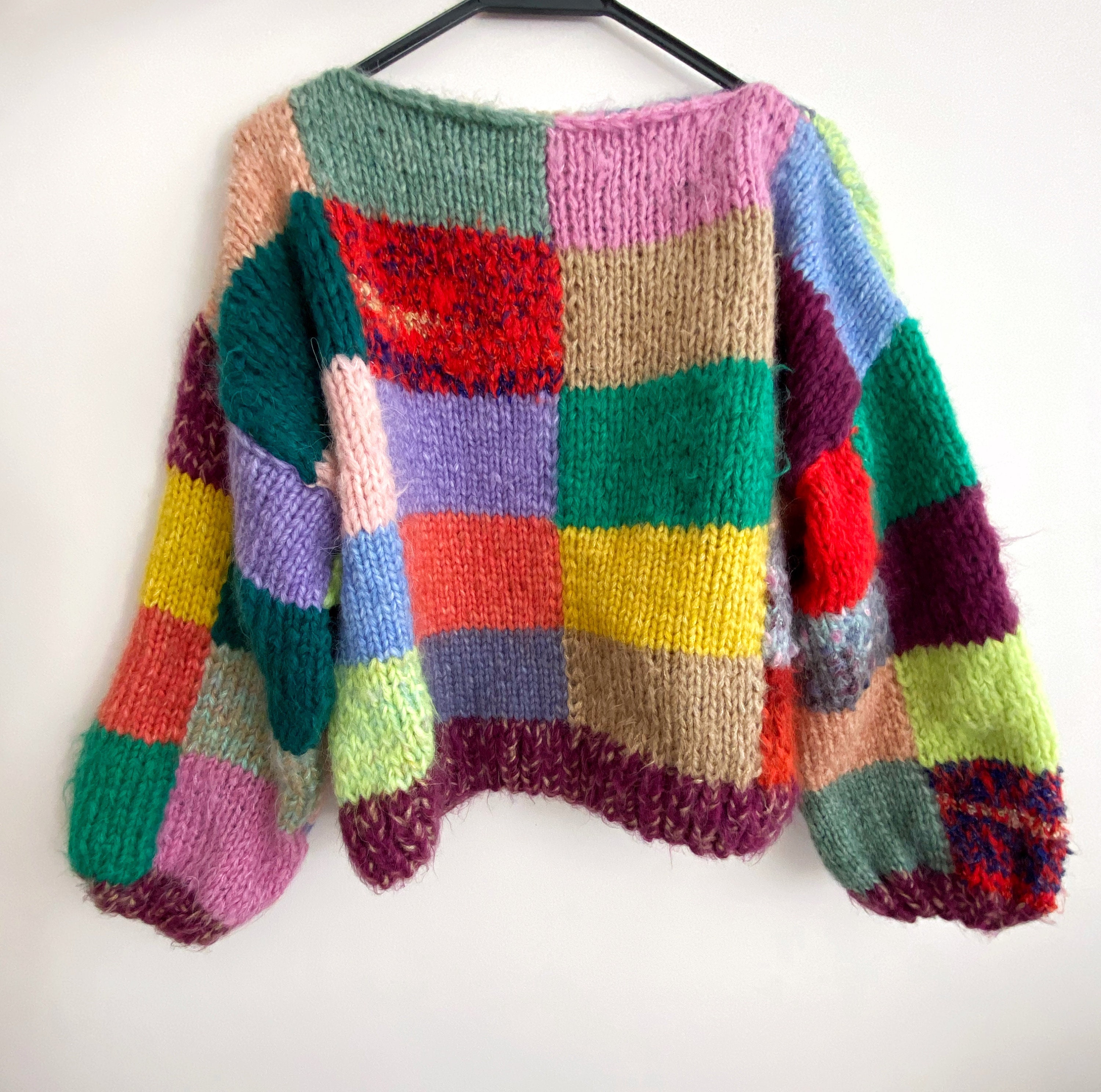 Patchwork Mohair Wool Jumperhand Knitcolorful Checkered - Etsy