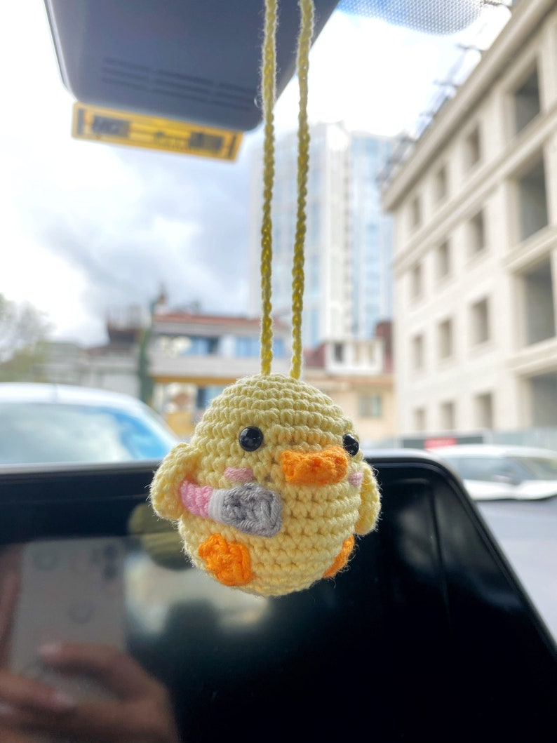 Cute Car Mirror Hanging Accessories Crochet Car Hanger Chick Etsy