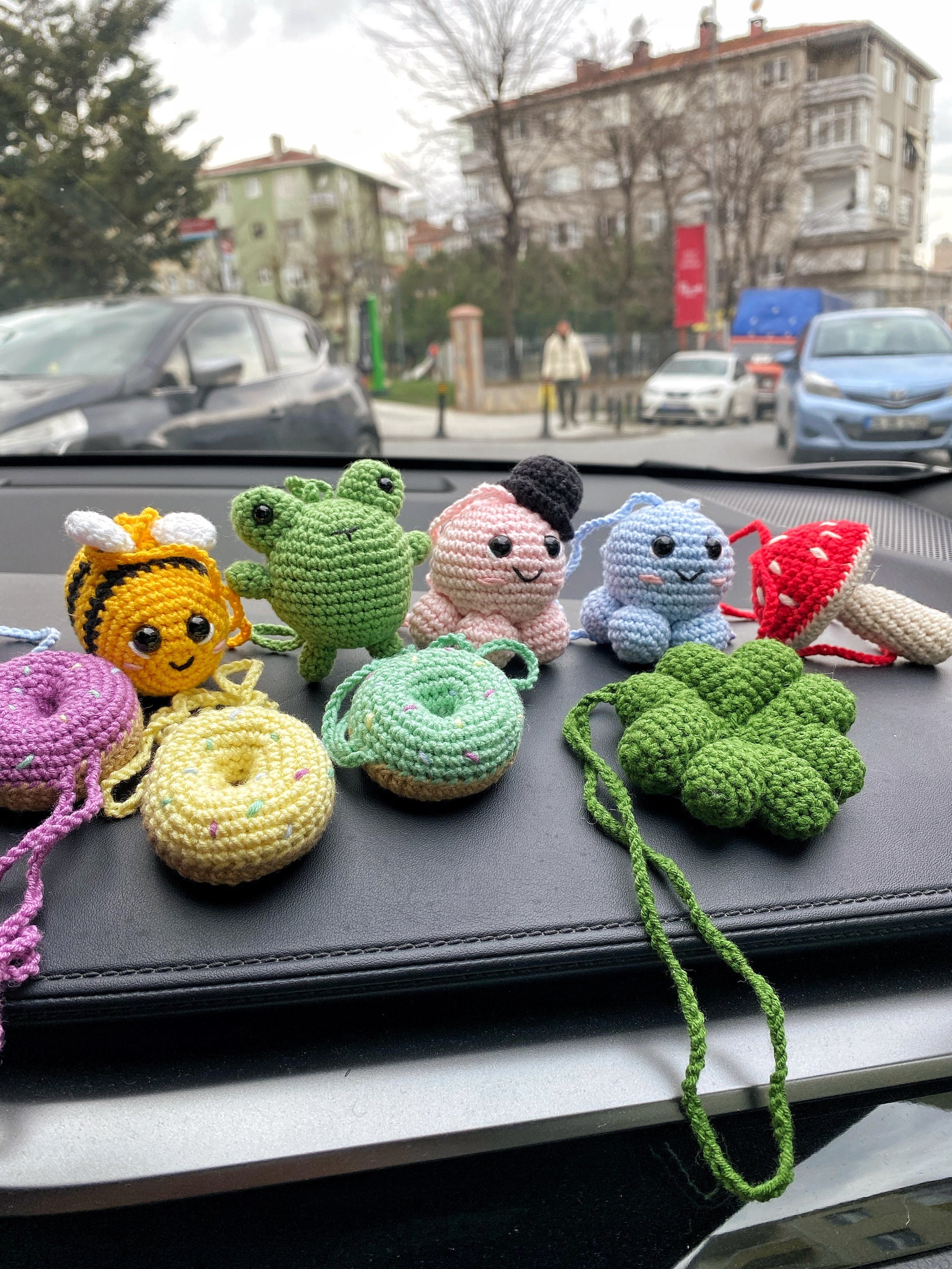 Handmade Cute Crochet Car Mirror Charms,amigurumi Car Accessory,new Car  Gift,car Mirror Hanging,car Interior,rear-view Mirror Pendant 