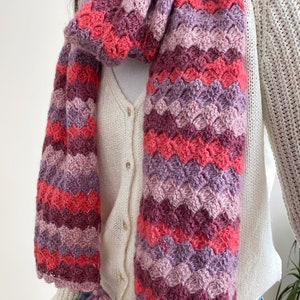 Soft Pink Mohair Wool Knit Scarf, Winter Shawl,Handmade Knit Long Wrap,Unisex Neckwarmer,Bohemian Afghan Crochet,Holiday Gift for her image 4
