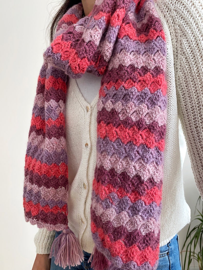 Soft Pink Mohair Wool Knit Scarf, Winter Shawl,Handmade Knit Long Wrap,Unisex Neckwarmer,Bohemian Afghan Crochet,Holiday Gift for her image 4