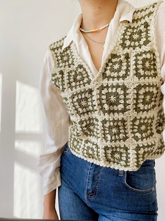 Handknitted Crochet Vest With Retro Granny Square handmade Women Tank Top crochet Sleeveless Top unisex Crochet Summer Fall Outfit Etsy Canada