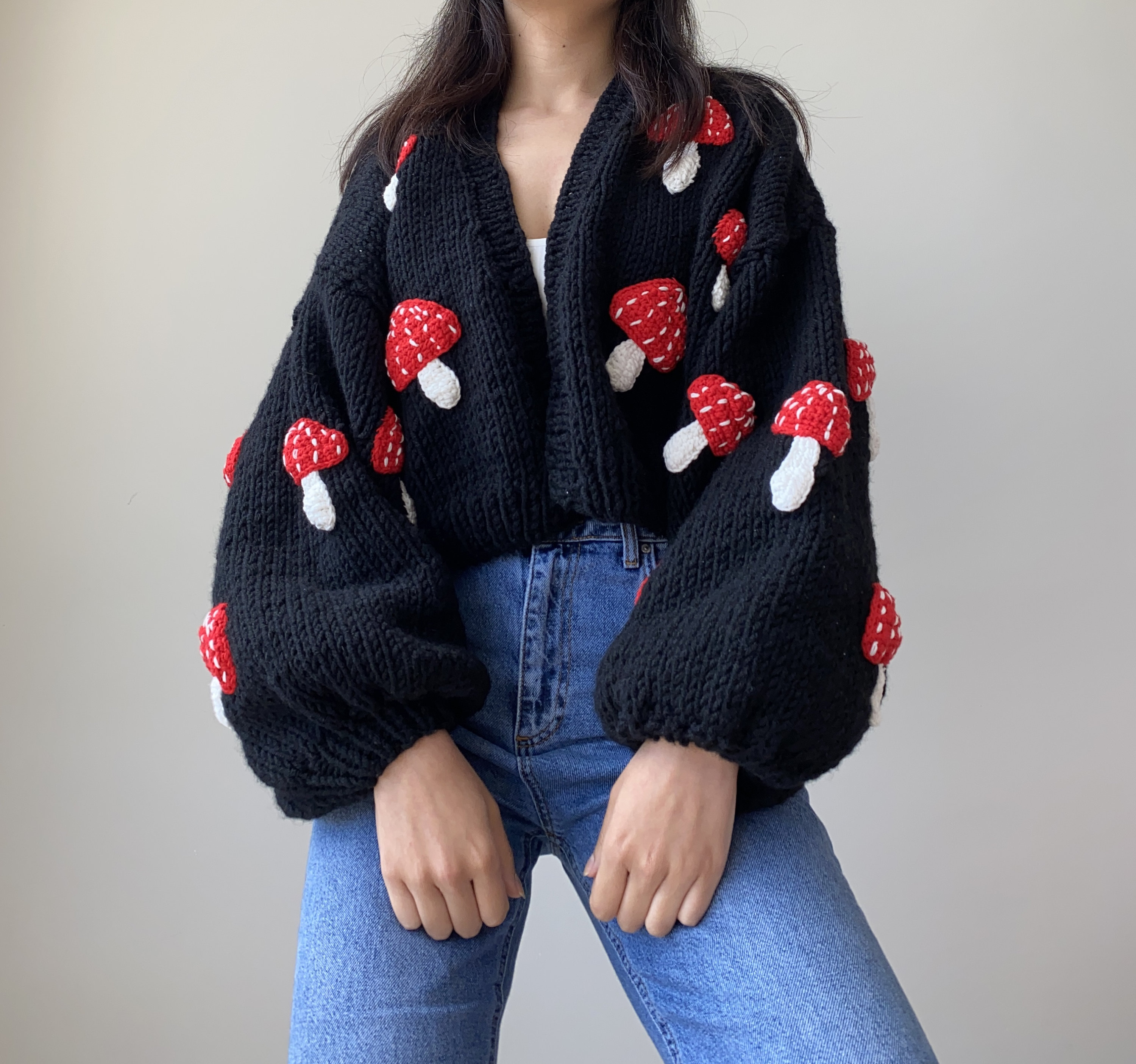 Hand Knit Chunky Mushroom Cardigan,soft Women Sweater,handmade Crop Knit Outfit,gift for Her,y2k Top With Mushrooms,handmade Black Jacket - Etsy Hand Knit Chunky Mushroom Cardigan,soft Women Sweater,handmade Crop Knit Outfit,gift for Her,y2k Top With Mushrooms,handmade Black Jacket - Etsy