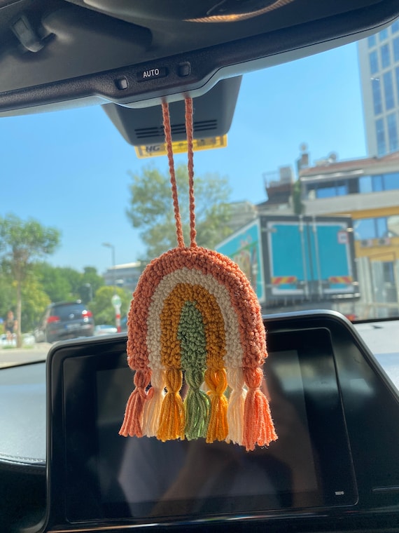 Decorazione per specchietto retrovisore, decorazione a forma di fiore lavorato a maglia, grazioso ciondolo da appendere all'interno del veicolo, per berline, SUV, camion, taxi, pickup, minivan