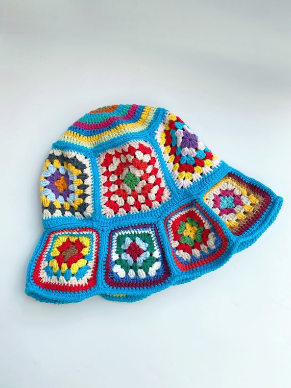 Cute Crochet Bucket Hat,handmade Granny Square Crochet Over 