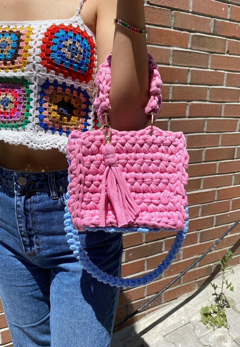 Stylish Pink Chunky Crochet Shoulder Bagunique Hand Knit - Etsy
