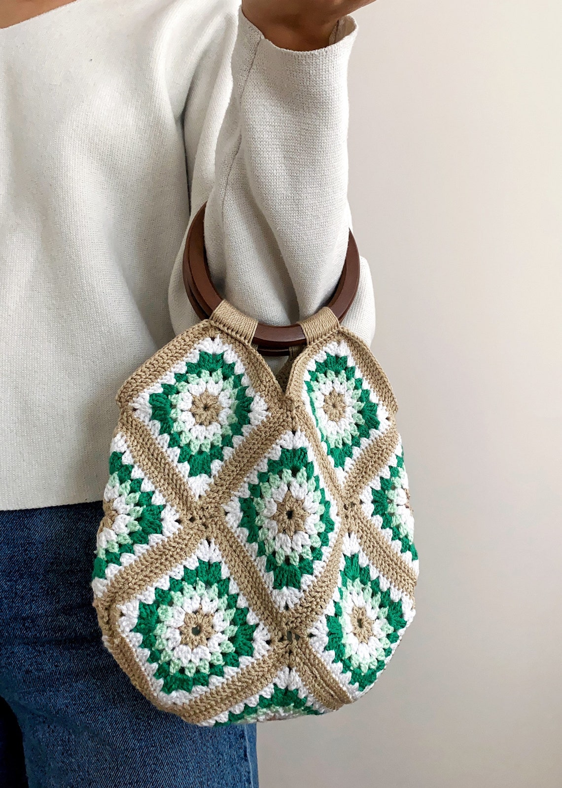 Handmade Mini Granny Square Crochet Hand Baghand Knit - Etsy